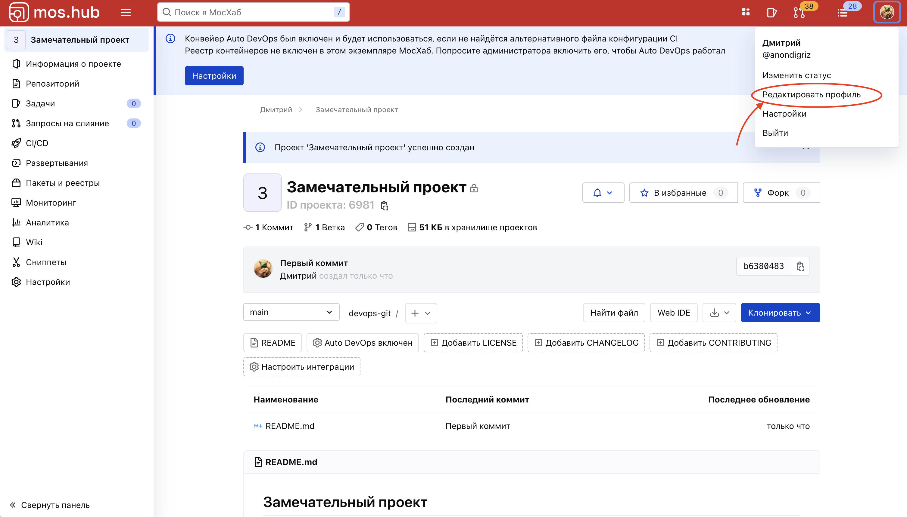 Получение токена шаг 1