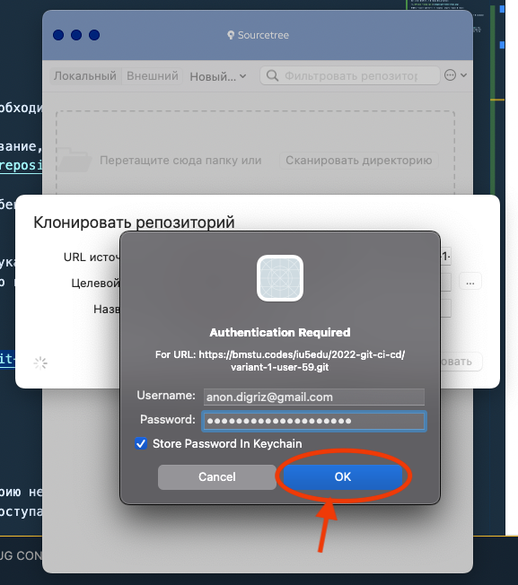 Ввод данных для авторизации